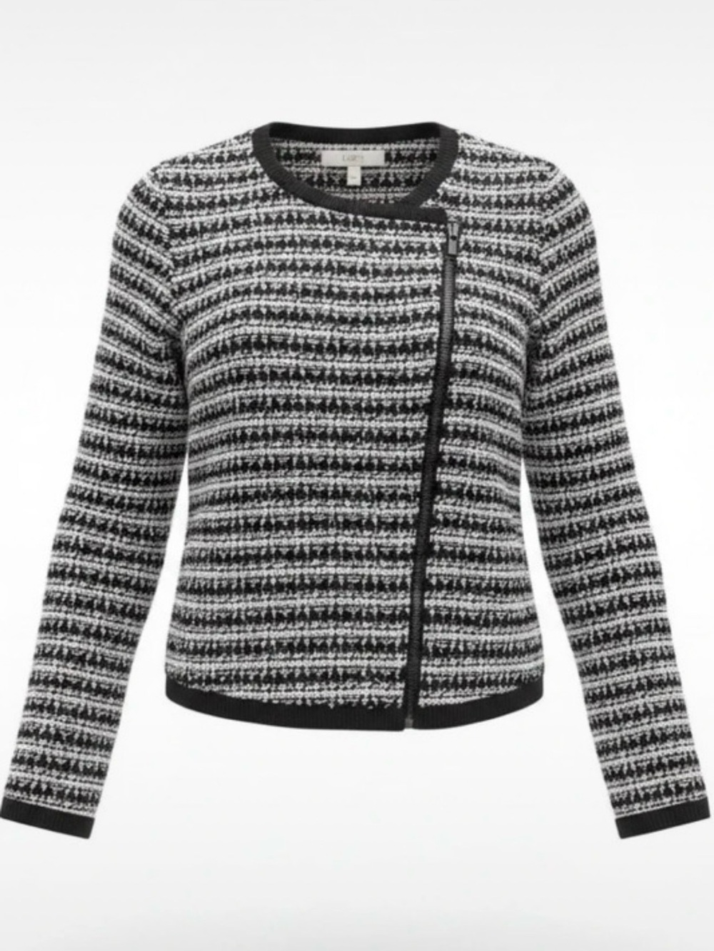 LOFT Black & White Striped Textured Crew Neck Sweater